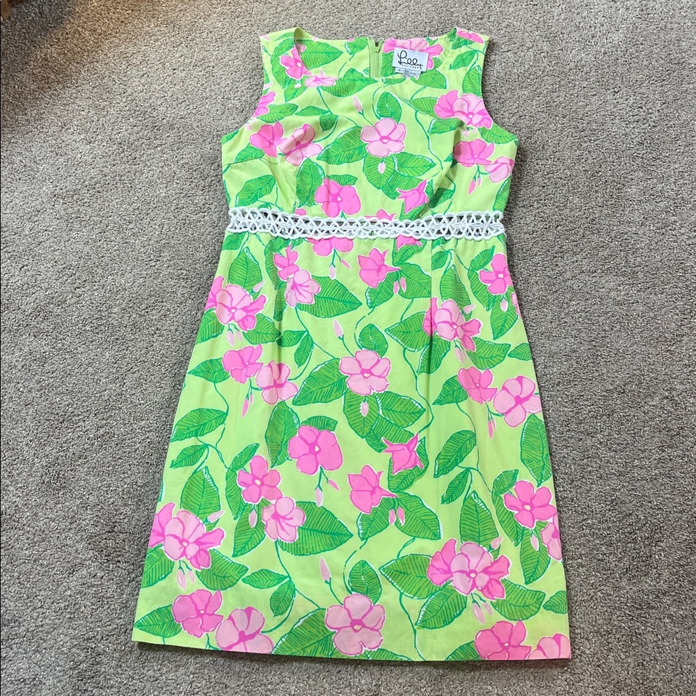 Vintage White Label Lilly Pulitzer Vivid Neon Green Pink embroidered waist sz6